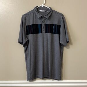 Travis Mathew Grey Red Blue Stripe Golf Polo Shirt